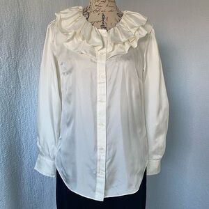 J. Crew The Collection NEW Silk Twill  Ivory Ruffle  Collar Blouse size Small